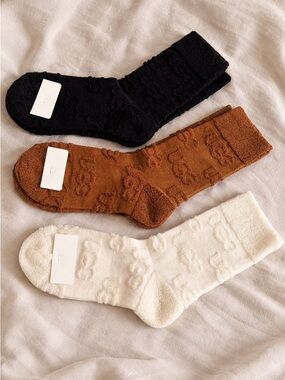 UGG Plush Crew Socks - Black, Brown & Cream